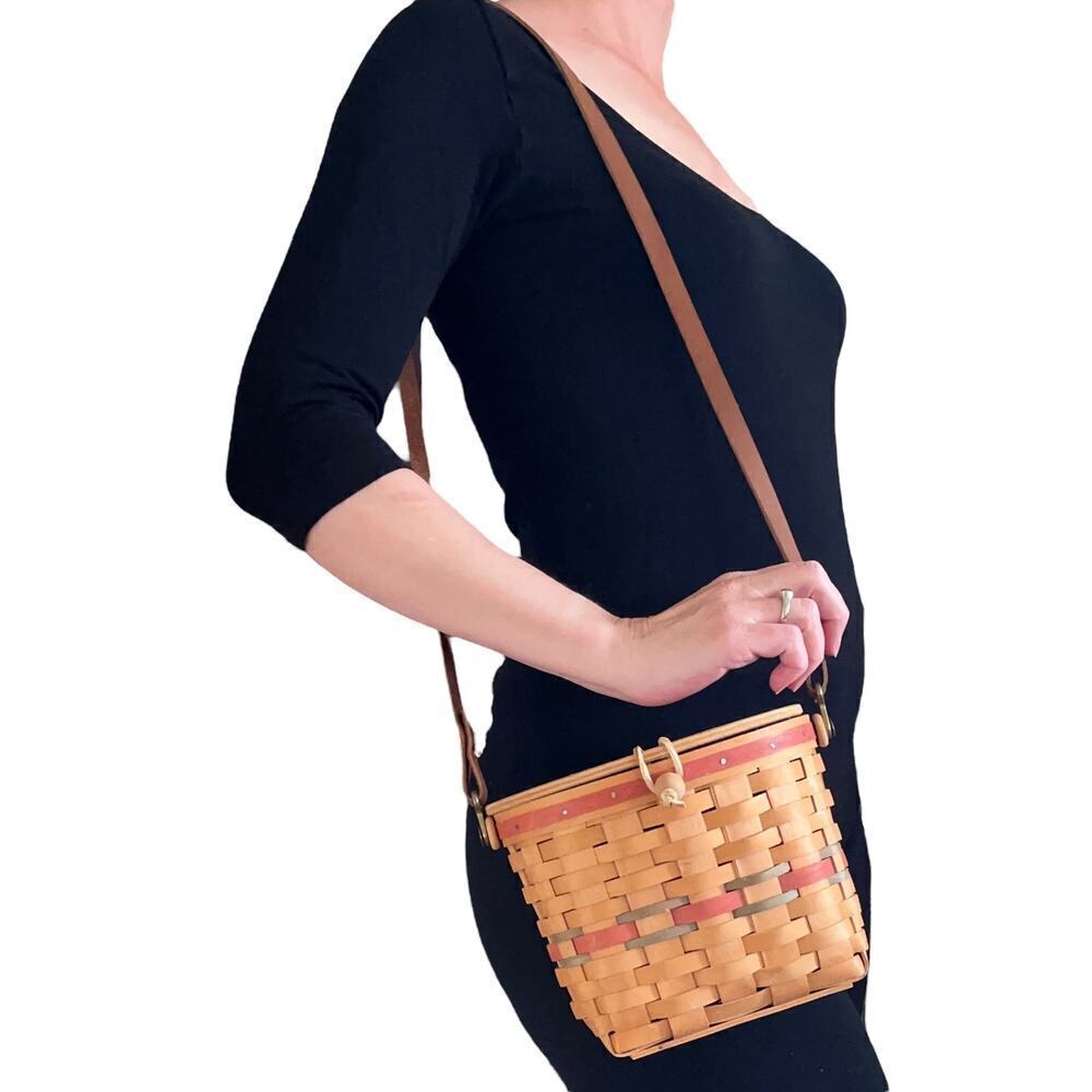 Vintage Carnation Baskets Handmade Wooden Basket Purse Shoulder Bag Crossbody